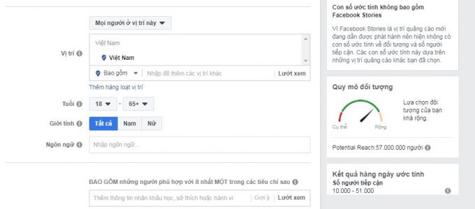 Đối tượng facebook: Core Audient