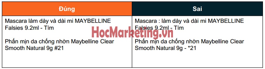 Đặt tên trường hợp đặt biệt trên lazada