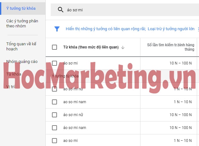 Sử dụng google keyword Planner để chọn từ khóa