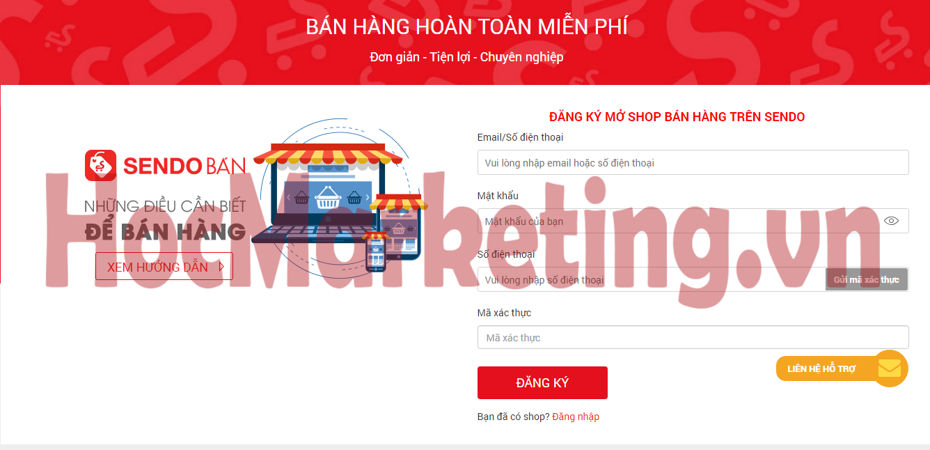 đăng ký mở gian hàng trên sendo