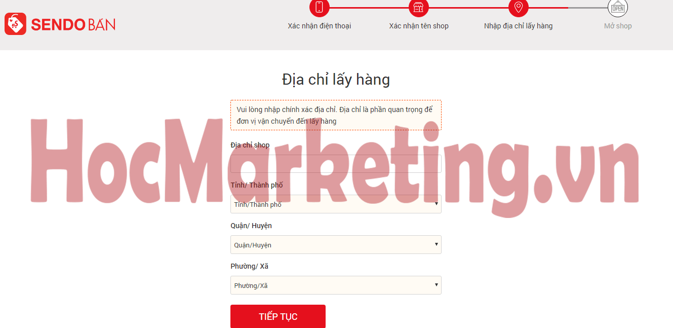 thông tin địa chỉ lấy hàng trên sendo