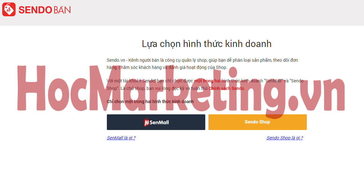 lựa chọn mở shop trên sendo