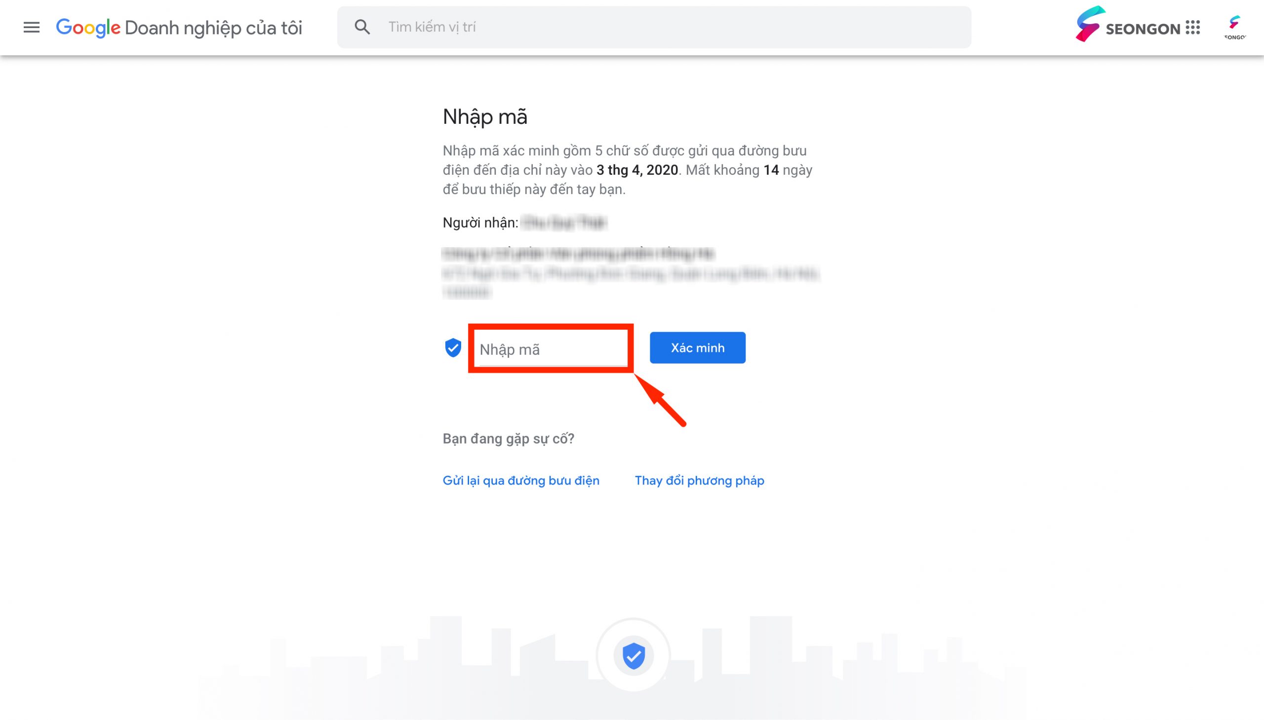 Nhập mã xác minh Google Maps bạn nhận được và bấm chọn "Xác minh"