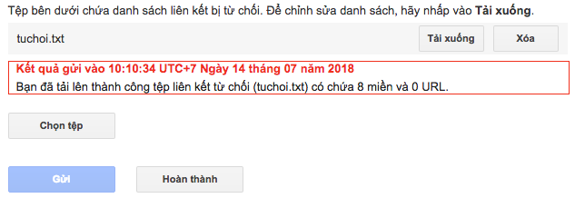 Gửi tệp từ chối liên kết