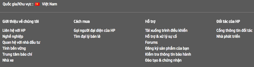 Chân trang web HP đẹp