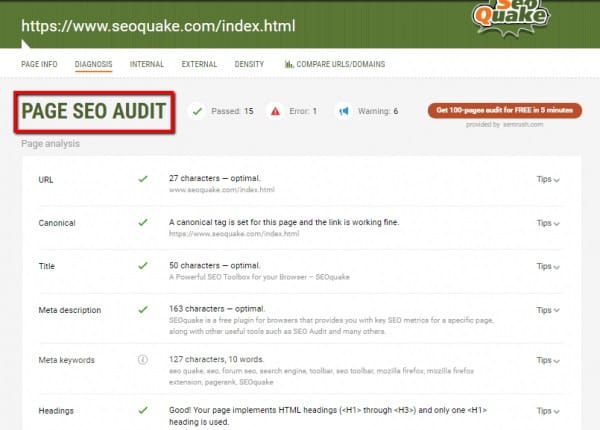 sử dụng audit công cụ seo quake