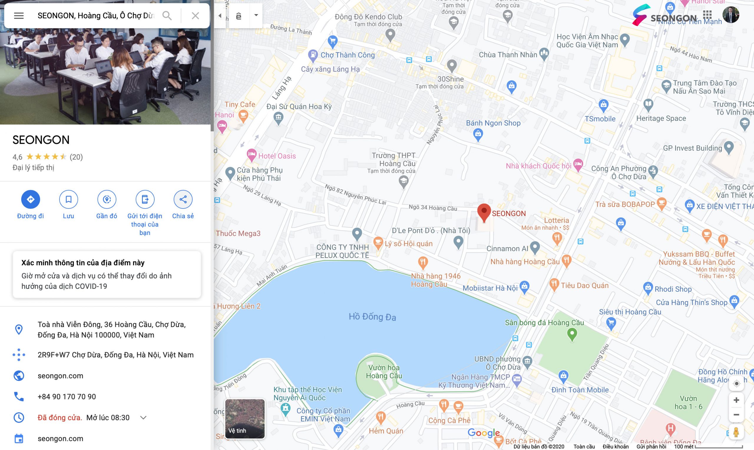Thông tin doanh nghiệp hiển thị trên Google Maps