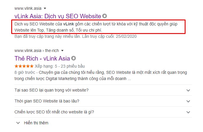 Một kết quả SEO Website thành công hiển thị nổi bật trên Google