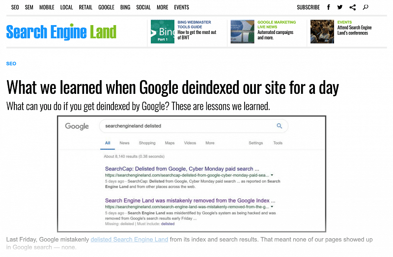 Searchengineland hacked Deindexed